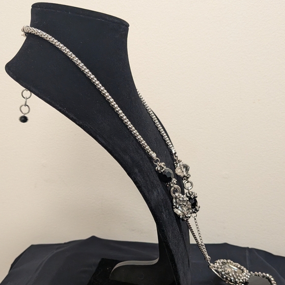 Elegant Silver Necklace With Cut Glass Black And Smoky Crystal Pendants - Picture 7 of 8